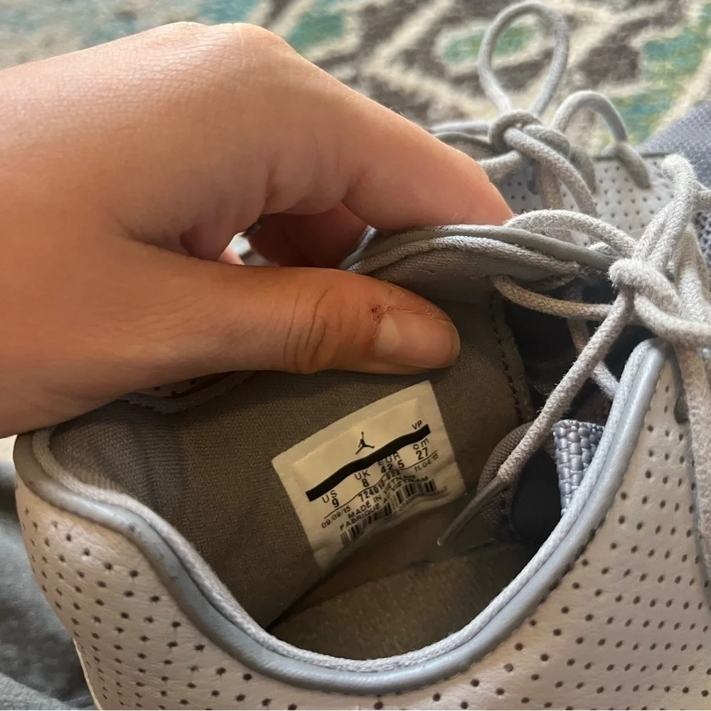 Men’s white and gray black splatter paint Nike air Jordan’s